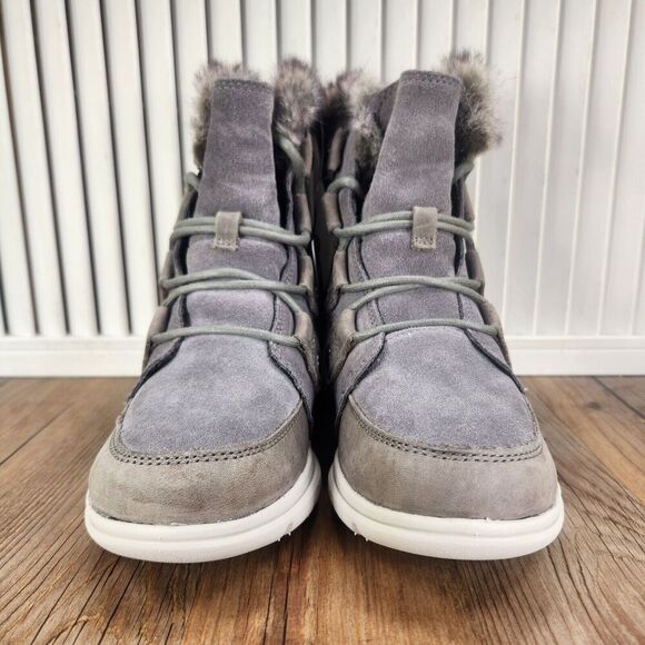 Sorel Explorer Joan Womens Size 5 Gray Suede Lace Up Boho Ankle Boots NL3039-052 - Picture 2 of 11
